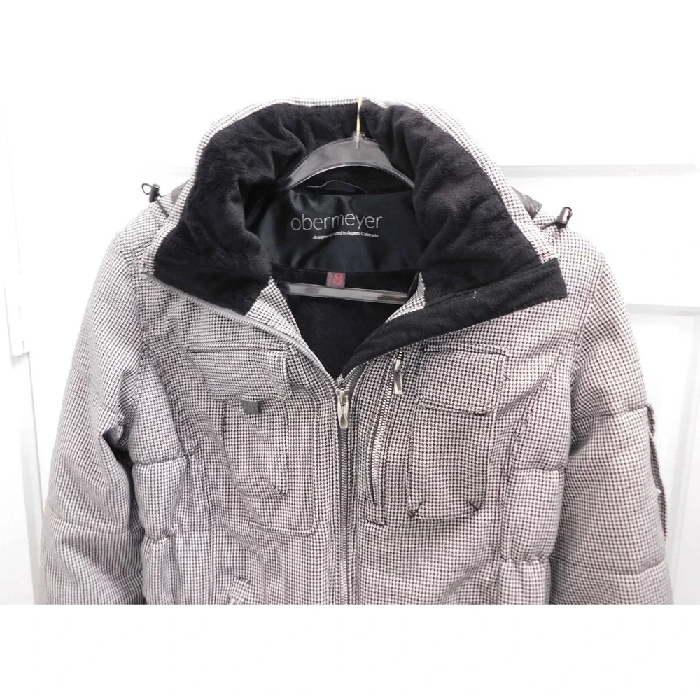 Obermeyer‎ Leighton Luxe Jacket Ski Coat Jacket Black White Houndstooth Size 8